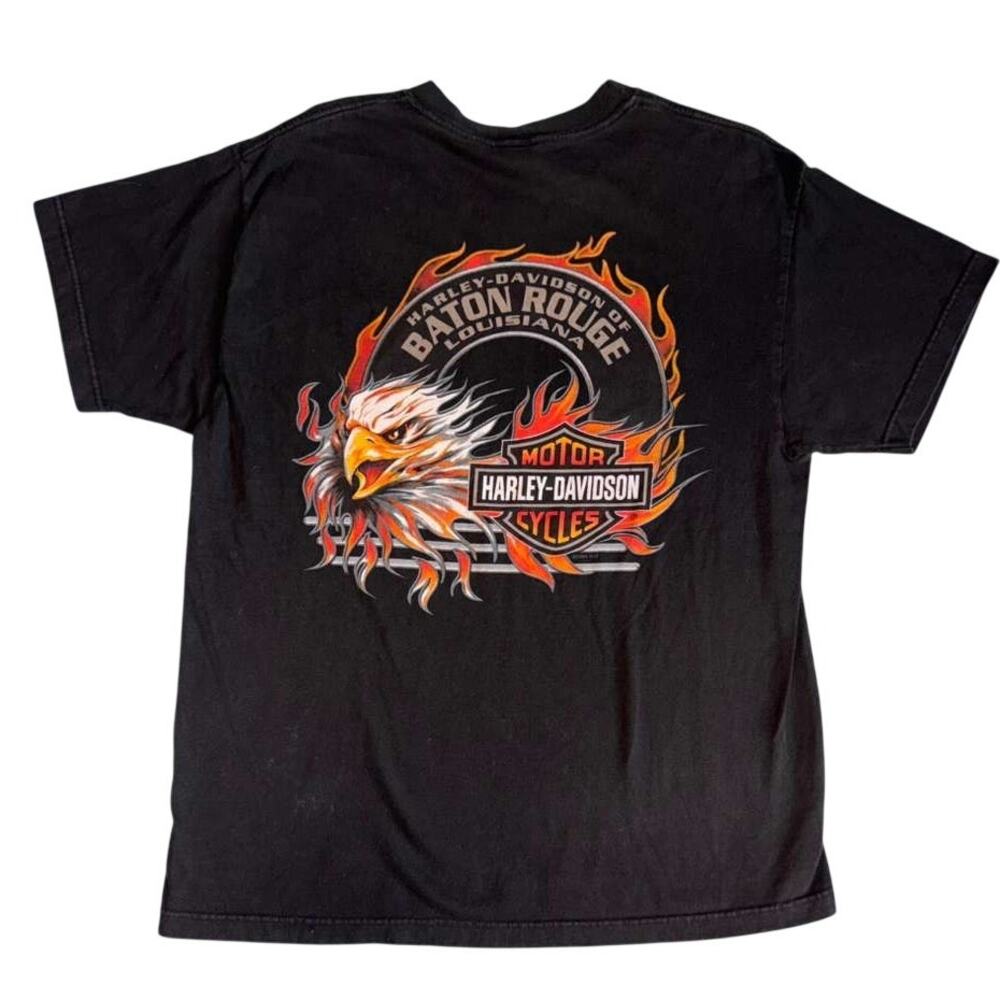 Hanes Harley-Davidson Motorcycle T-Shirt Men's Black Graphic USA Made - Large - Picture 2 of 5